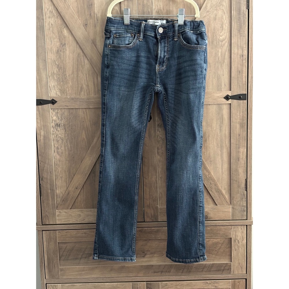 Abercrombie Kids Boys Straight Leg Jeans Dark Wash Size 9/10 Adjustable Waist